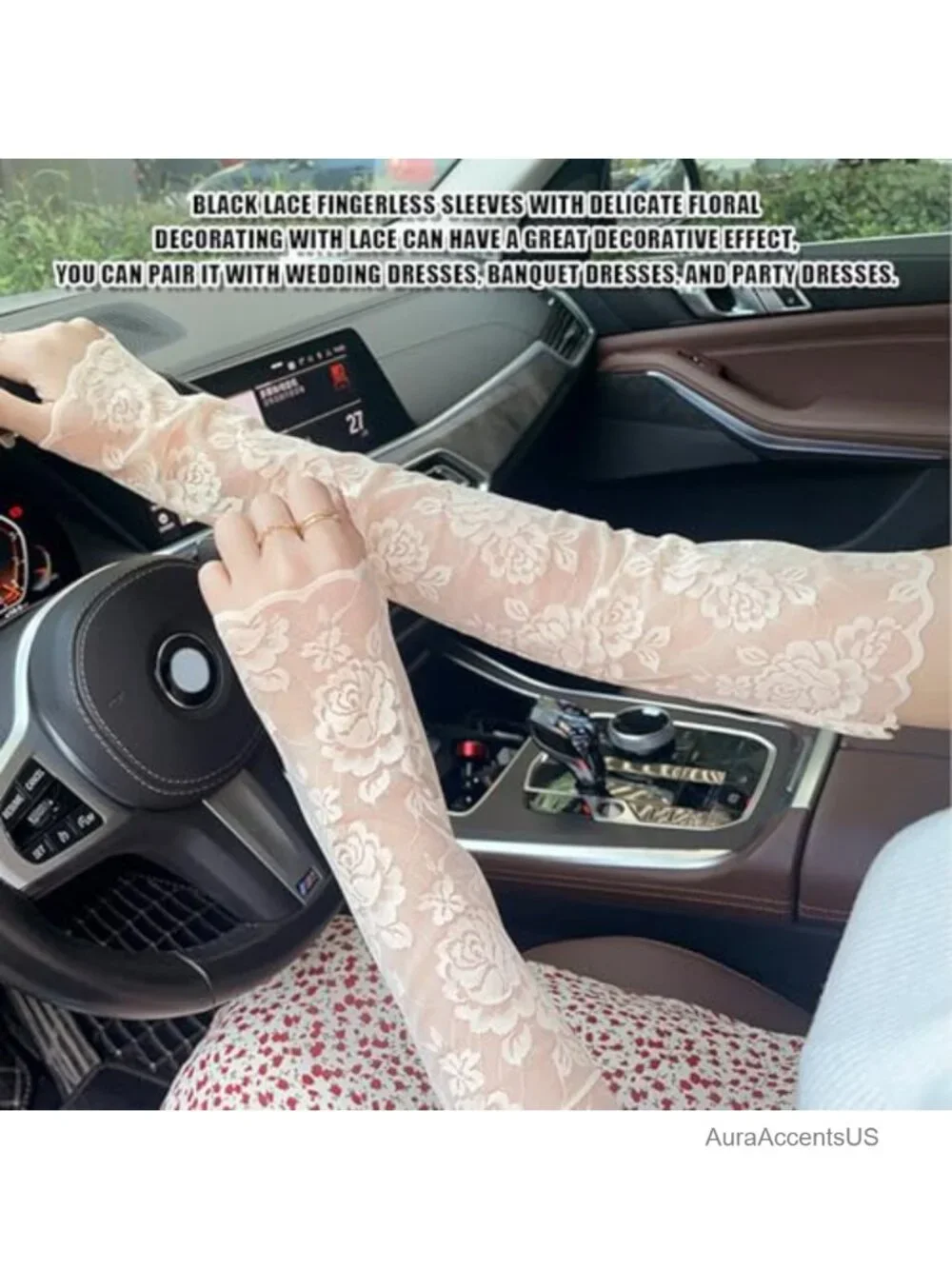 UV Protection Lace Arm Sleeves Floral Hollow Out Fingerless Gloves